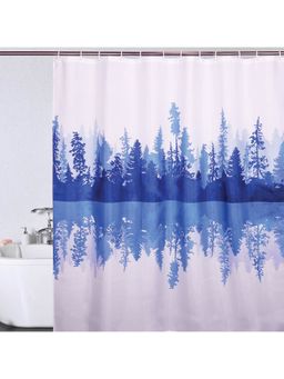 OBSESSIONS - Water Repellent Polyester Shower Curtain with 12 Hooks, Blue