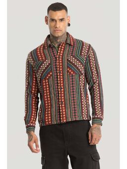 Snitch - Red Double Pocket Self Design Shirt