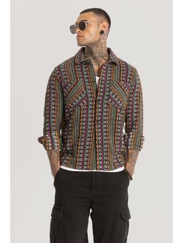 Snitch - Green Double Pocket Self Design Shirt