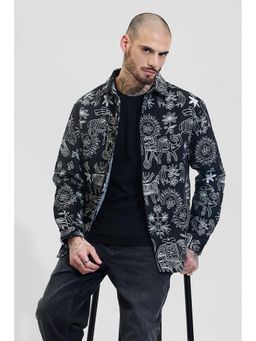 Snitch - Black Self Design Relaxed Fit Shirt