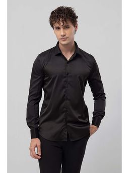 Snitch - Double Cuff Black Satin Cotton Shirt