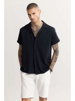 Snitch - Cross Diamond Textured Navy Blue Shirt