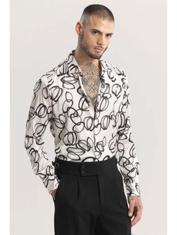 Snitch - Loopasso Abstract White Silky Satin Shirt