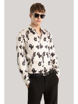 Snitch - Satin Feel Cream Floral Shirt