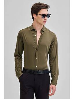 Snitch - Olive Self Design Stretch Shirt