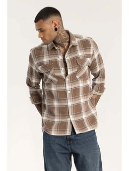 Snitch - Brown Double Pocket Checks Shirt