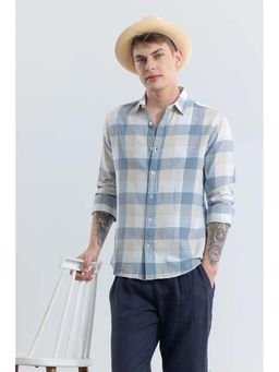 Snitch - Alessia Light Blue Checks Linen Blend Shirt