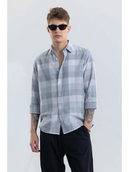 Snitch - Alessia Greyish Blue Checks Linen Blend Shirt