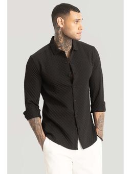 Snitch - Black Slim Fit Textured Shirt