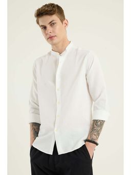 Snitch - White Mandarin Textured Shirt