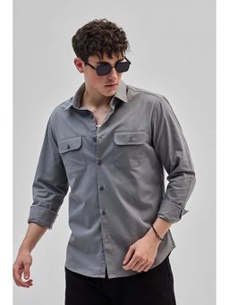 Snitch - Grey Solid Double Pocket Shirt