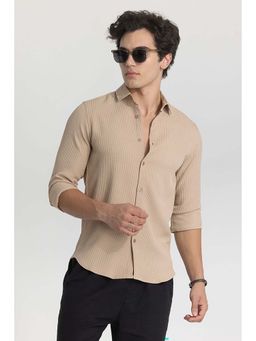 Snitch - Beige Slim Fit Textured Shirt