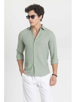 Snitch - Light Green Slim Fit Textured Shirt