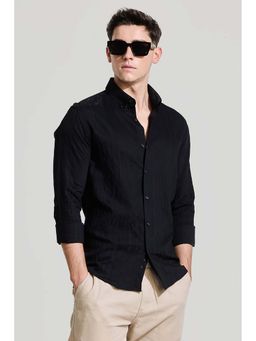 Snitch - Black Textured Slim Fit Shirt