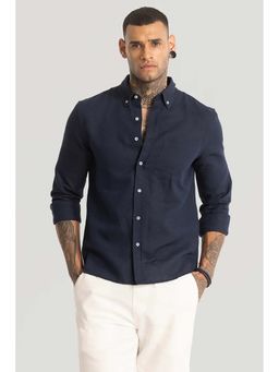 Snitch - Navy Blue Linen Blend Shirt
