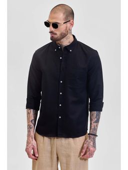 Snitch - Black Solid Slim Fit Linen Shirt