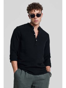 Snitch - Black Textured Slim Fit Shirt