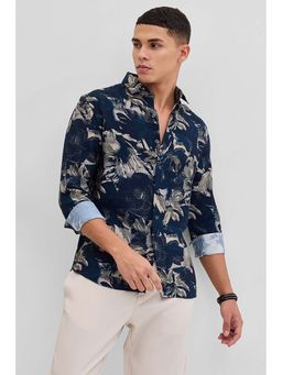 Snitch - Navy Blue Printed Floral Shirt