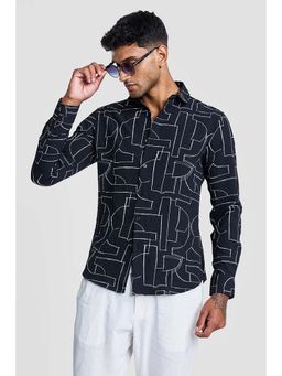 Snitch - Black Textured Printed Shirt