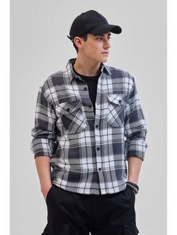 Snitch - Charcoal Grey Flannel Checks Double Pocket Shirt