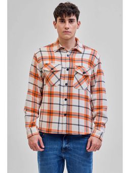Snitch - Orange Flannel Checks Double Pocket Shirt