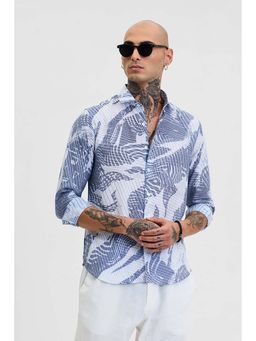 Snitch - Blue Printed Slim Fit Shirt