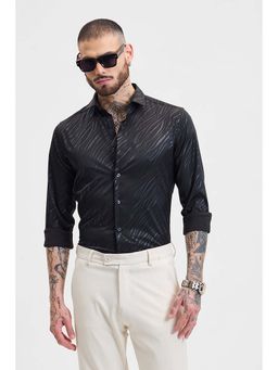 Snitch - Black Printed Stretch Shirt
