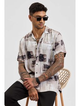 Snitch - Light Brown Printed Box Fit Shirt