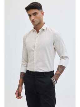 Snitch - Beige Printed Slim Fit Shirt