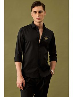 Snitch - Black Vintage Print Embroidered Luxe Shirt