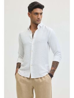 Snitch - White Self Design Slim Fit Shirt