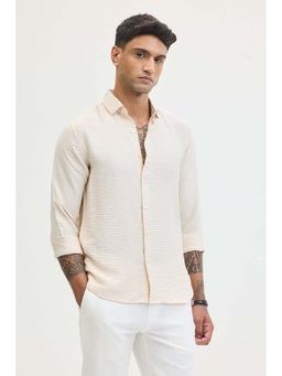 Snitch - Light Beige Self Design Slim Fit Shirt