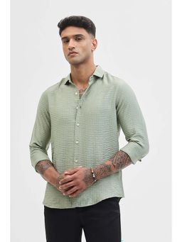 Snitch - Green Self Design Slim Fit Shirt
