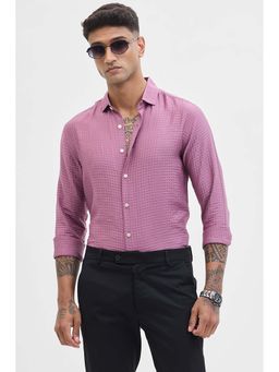 Snitch - Pink Self Design Slim Fit Shirt