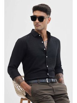 Snitch - Black Self Design Slim Fit Shirt