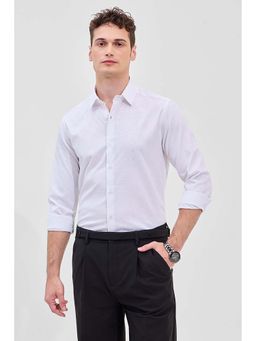 Snitch - White Self-Design Slim Fit Shirt