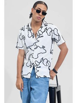 Snitch - White Textured Abstract Box Fit Shirt