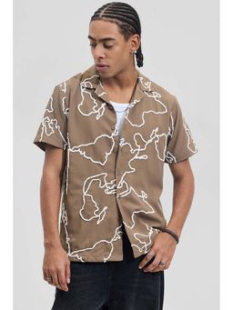 Snitch - Brown Textured Abstract Box Fit Shirt