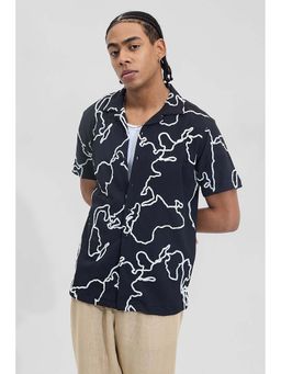 Snitch - Navy Blue Textured Abstract Box Fit Shirt