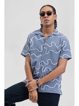 Snitch - Blue Textured Abstract Box Fit Shirt