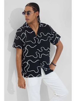 Snitch - Black Textured Abstract Box Fit Shirt