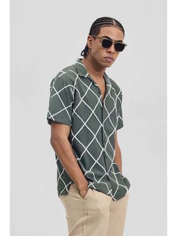 Snitch - Green Textured Abstract Box Fit Shirt