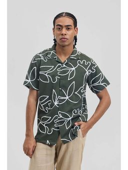 Snitch - Green Textured Abstract Box Fit Shirt