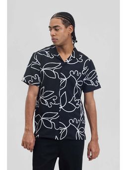 Snitch - Black Textured Abstract Box Fit Shirt