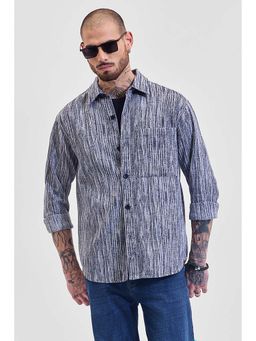 Snitch - Navy Blue Printed Relaxed Fit Shirt