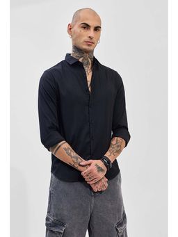 Snitch - Black Self-Design Slim Fit Shirt