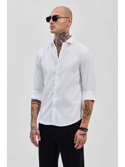 Snitch - White Self-Design Slim Fit Shirt