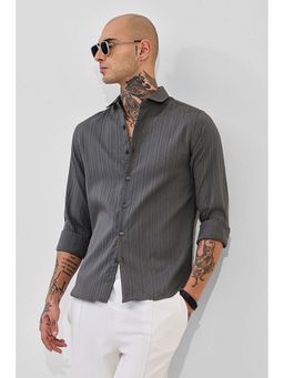 Snitch - Dark Grey Self-Design Slim Fit Shirt
