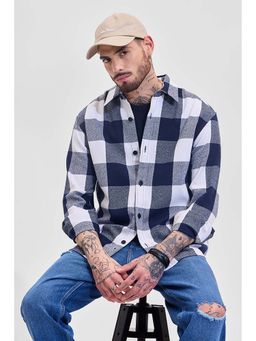 Snitch - Navy Blue Checks Regular Fit Shirt