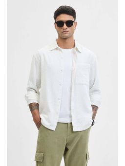Snitch - White Textured Regular Fit Shirt